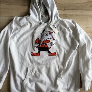 Antigua White Crewneck Hoodie with Orange & Black Graphic - Men Sweater